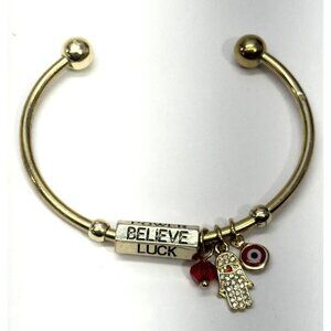 Hamsa evil eye power luck believe gold cuff bracelet